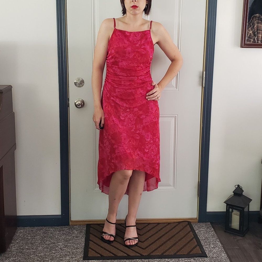 Y2K City Triangles Square Neck Pink and Red Floral Dress